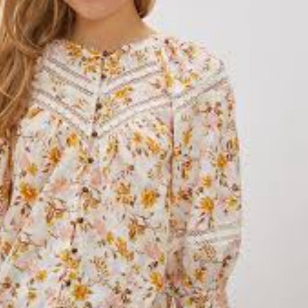 Floral Peasant Blouse - Cream with Mustard Print - Picture 10 of 10